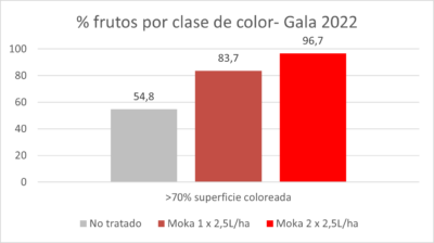 Figura 5. Porcentaje de frutos coloreados en manzana Gala (Campaña 2022)